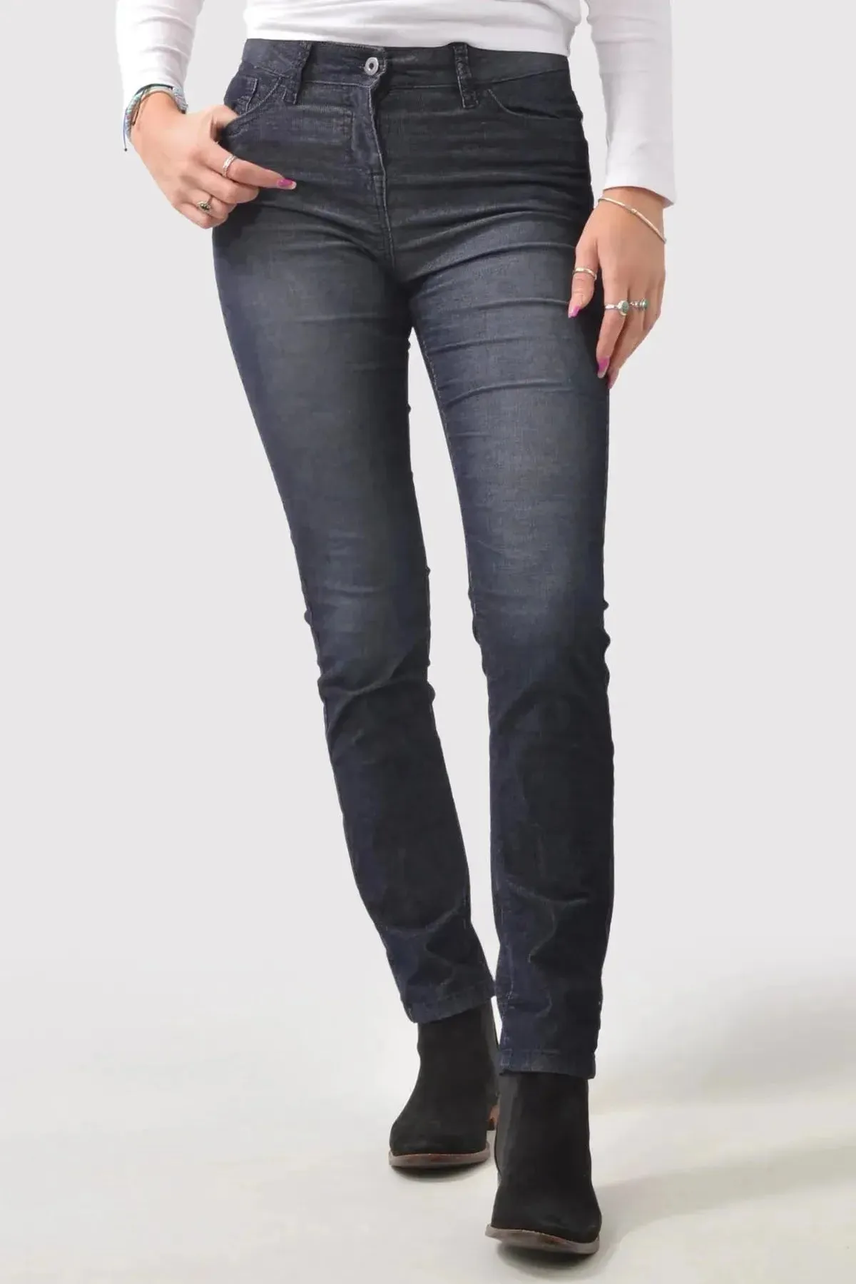 Sleek Waist Needlecord Slim Leg Jeans