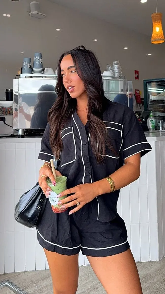 AbrasionResistant Material Warm Tracksuit Salome Button Up Shirt - Black/White