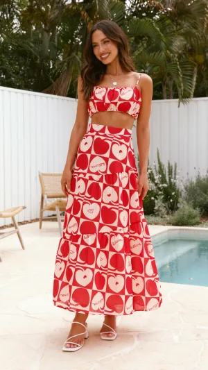 Fashionable Vest Relaxed Fit Saraya Top and Skirt Set - Red / White