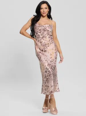 Eco Beige Jaguar Print Akilina Maxi Dress Easy and Effortless Flattering Waist