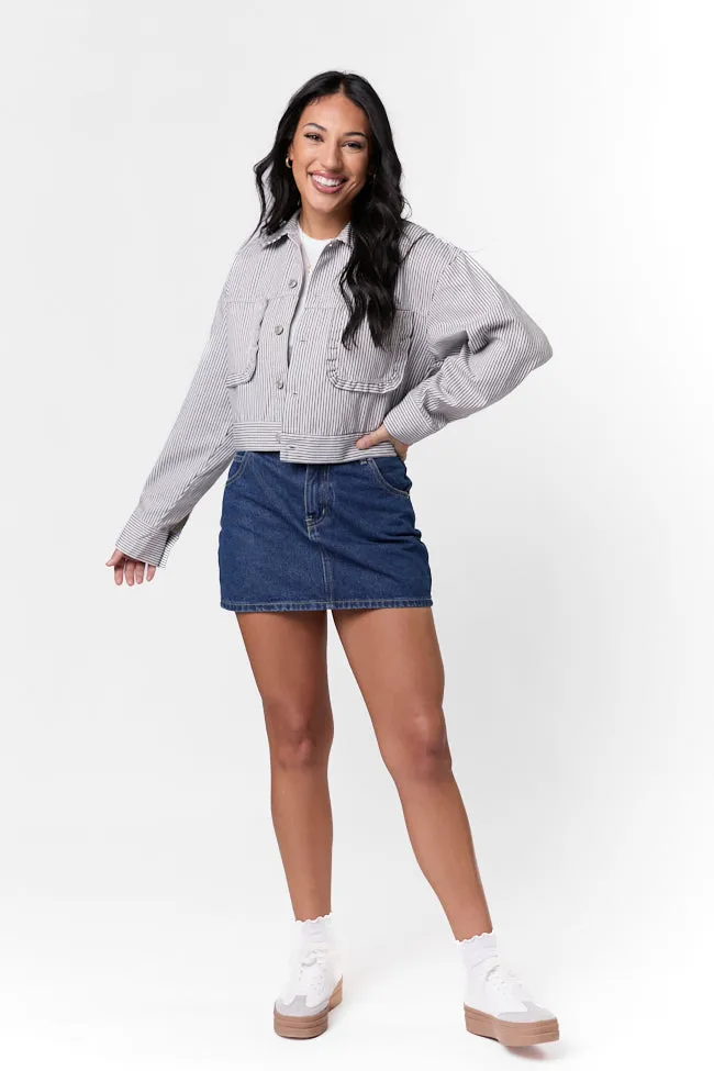 Say It Again Navy Striped Denim Jacket FINAL SALE On Duty Layer Weekend Ready Look