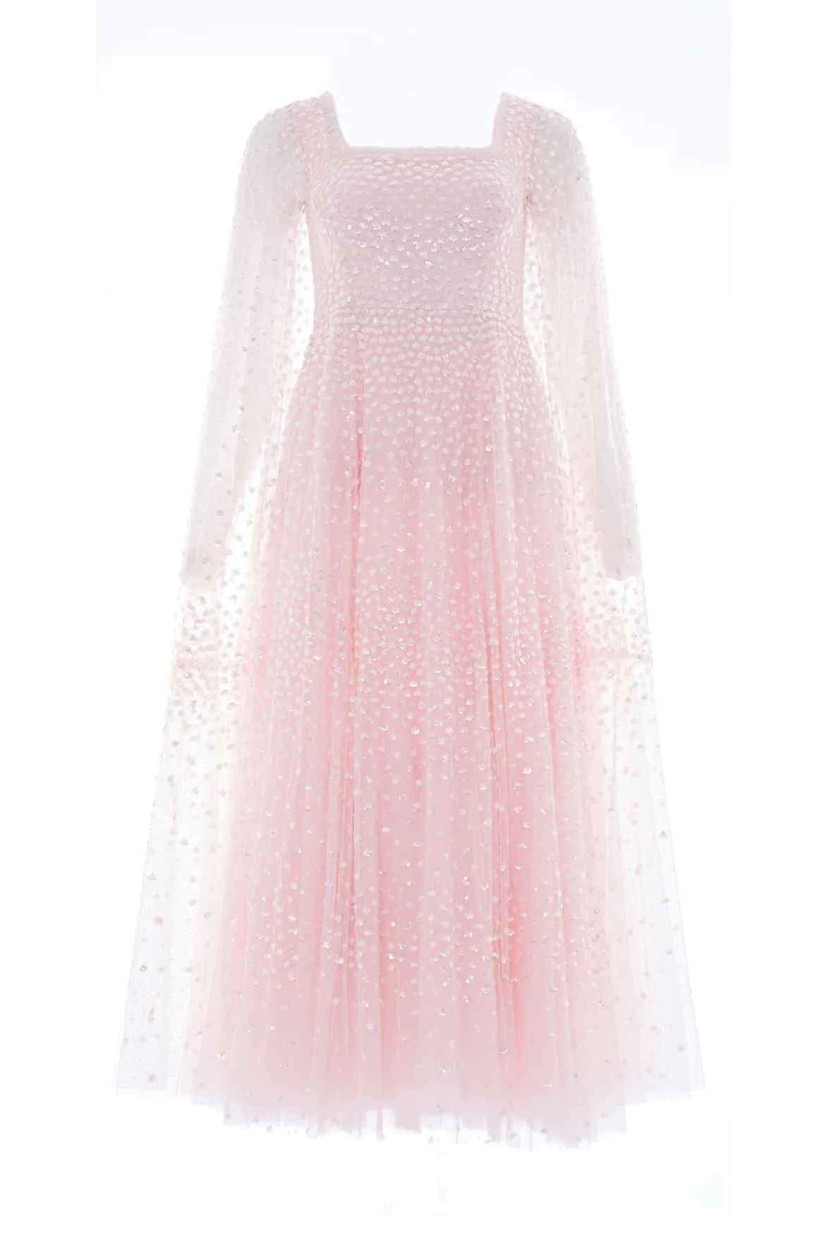 Scatter Dot Cape Sleeve Ankle Gown Romantic Style