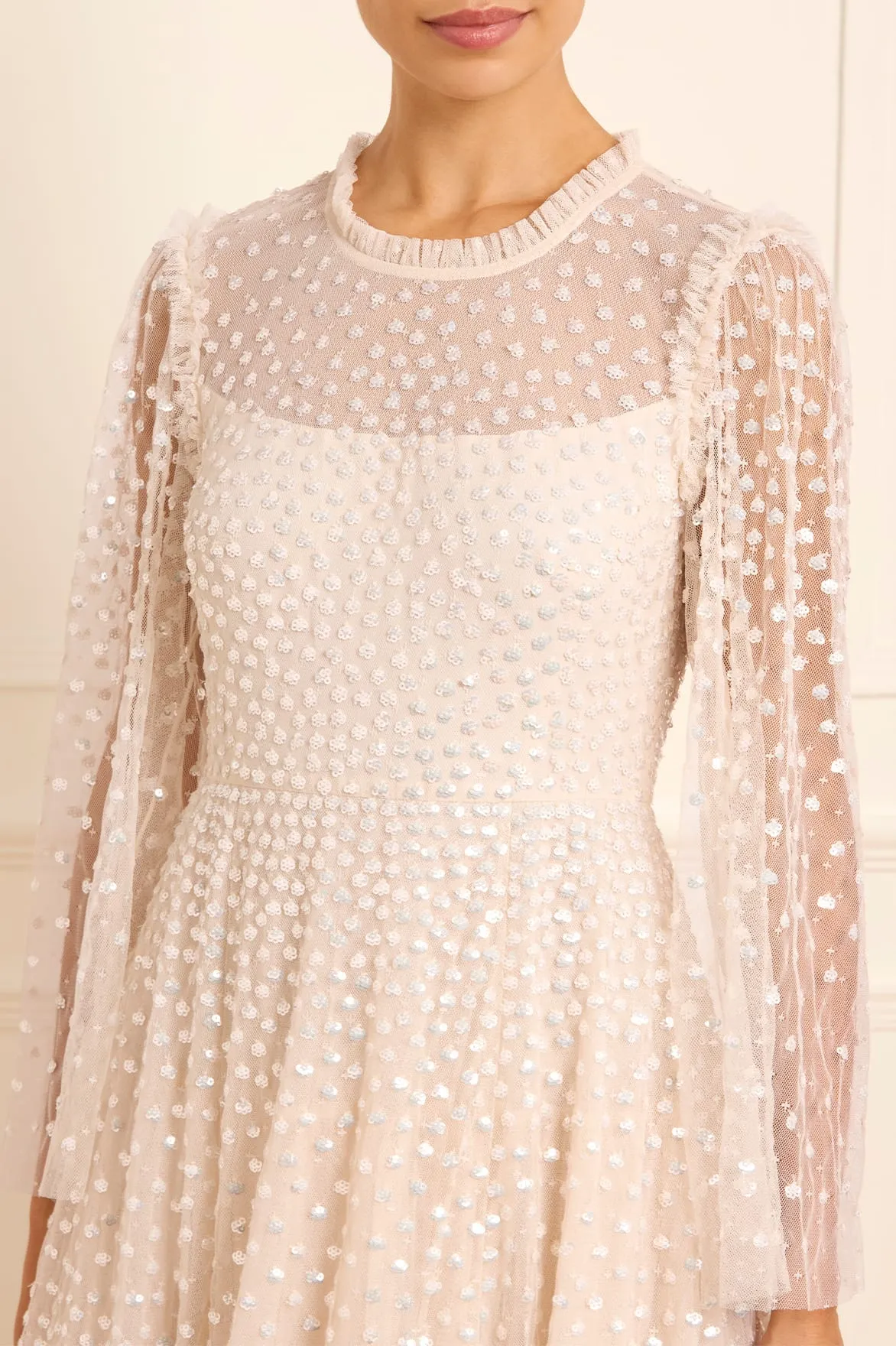 Light Finish Scatter Dot Round Neck Ankle Gown