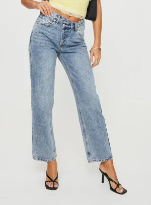 Fresh casual Holly Asymmetric Straight Leg Jean Vintage Mid Wash