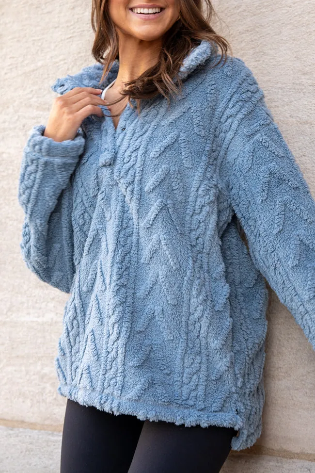 Take The Leap Blue Cable Detail Sherpa Pullover FINAL SALE understated look Reinforced Shoulder Panels
