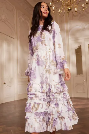 Wisteria Chiffon Round Neck Ankle Gown Moment Glow Pop Texture