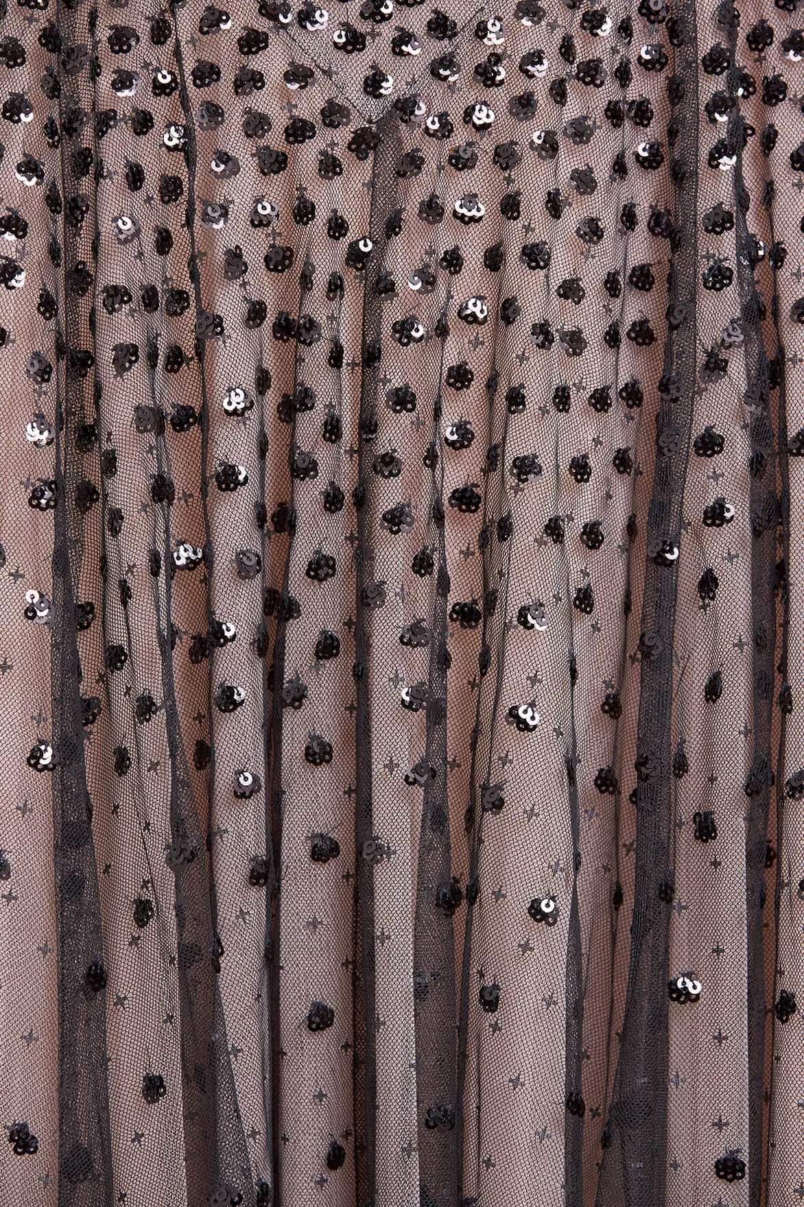 Flowy Texture Sequin Cascade Round Neck Gown