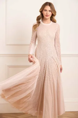 Sequin Cascade Round Neck Gown flattering appearance Non-Pilling