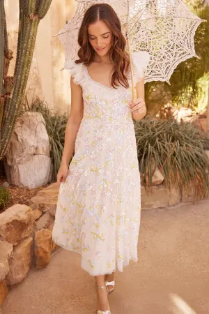 Sequin Dandelion Ruffle Ballerina Dress Fitted Style