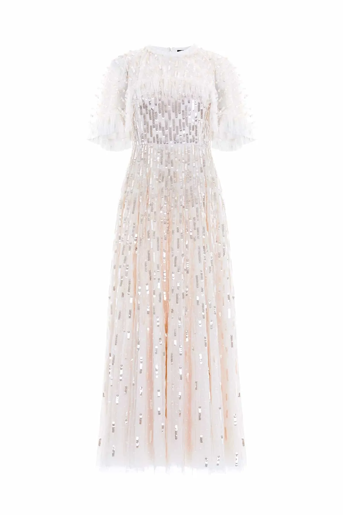 Wrinkle-Free-Finish Sequin Dash Cape Ankle Gown