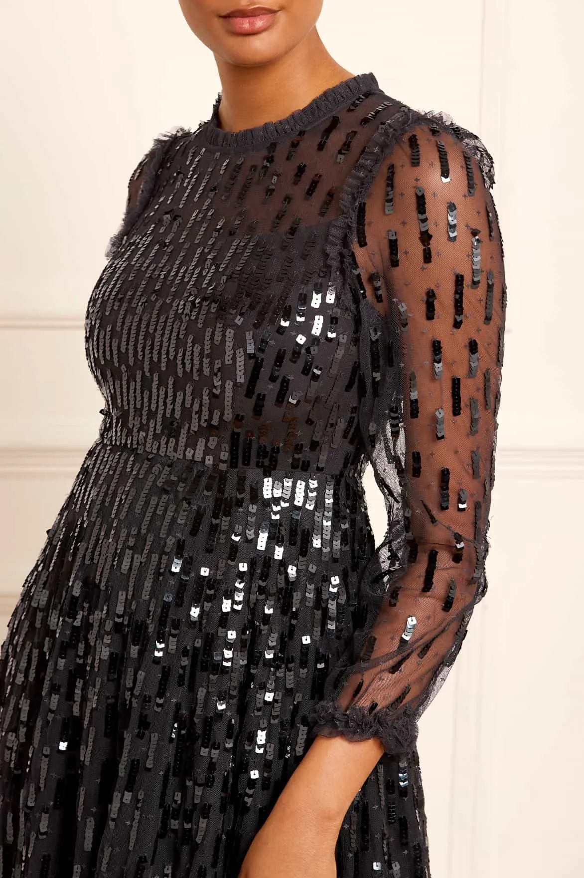 Sequin Dash Long Sleeve Gown Neutral Aesthetic