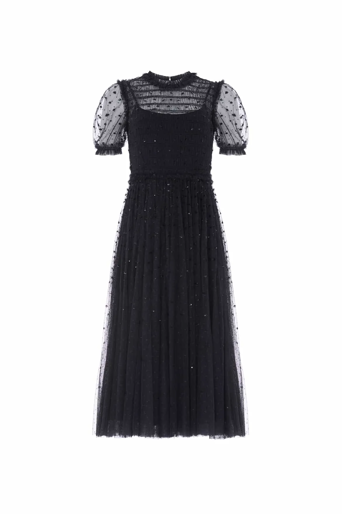 Petite-Size Evening Glow Sequin Giselle Smocked Ballerina Dress