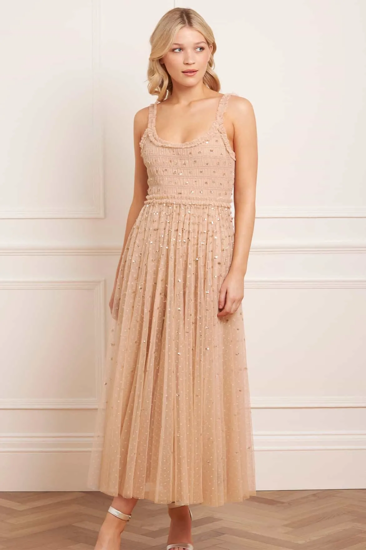 Sequin Giselle Smocked Cami Ankle Gown Playful-Detail Light and Comfortable Wear