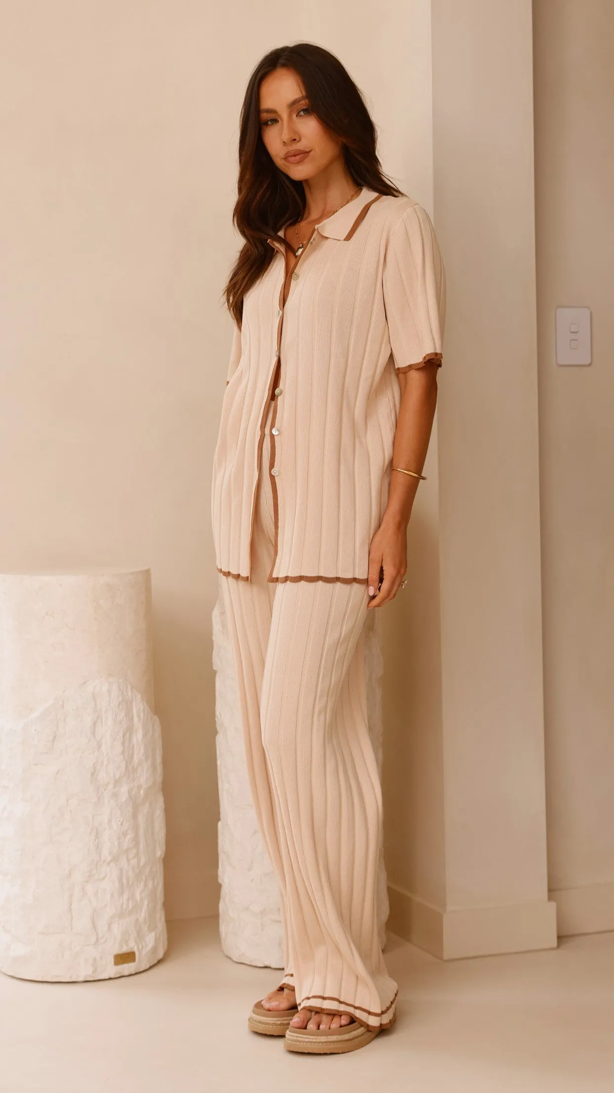 Shaylie Button Up Shirt - Beige casual top Saga Vibe