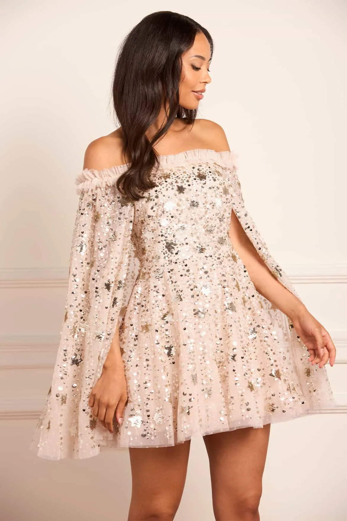 Sleek Design Fit Cozy and Comfortable Shooting Stars Cape Micro Mini Dress