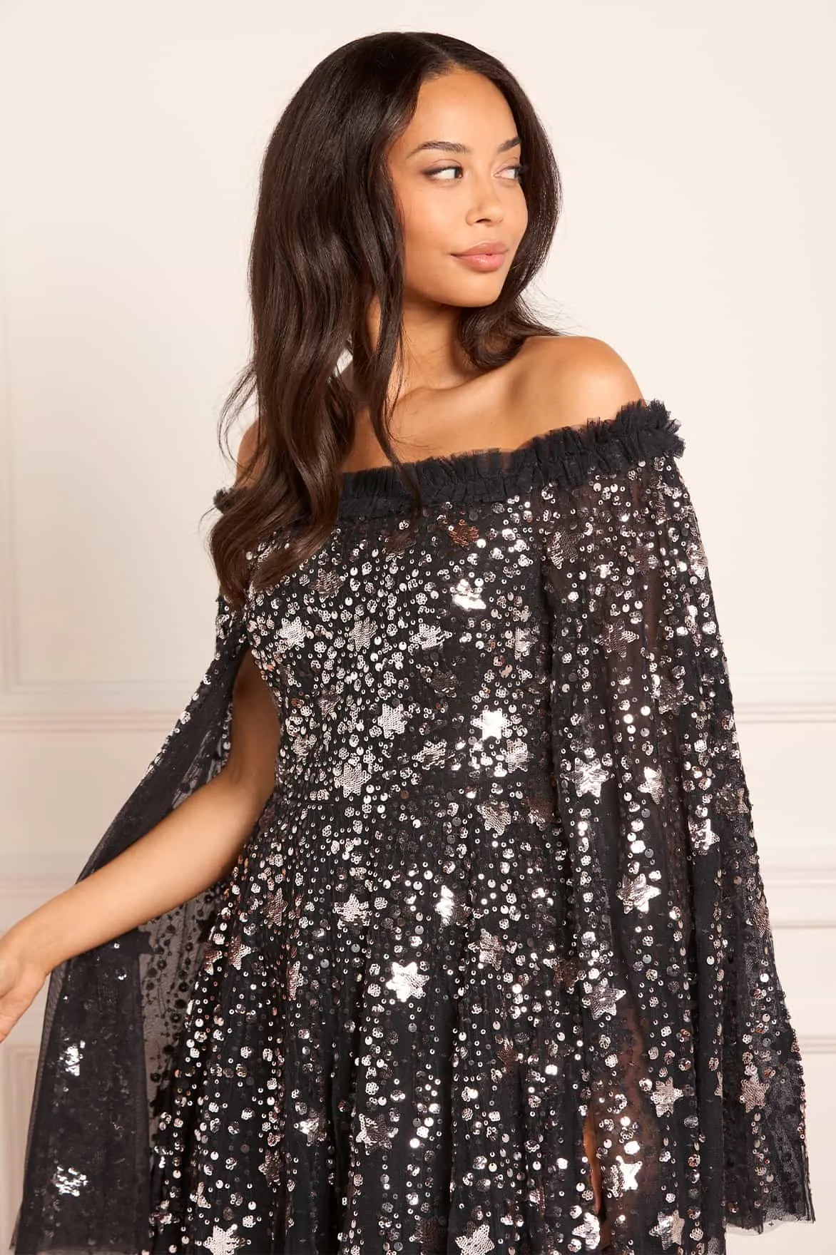 Shooting Stars Cape Micro Mini Dress Sophisticated Design