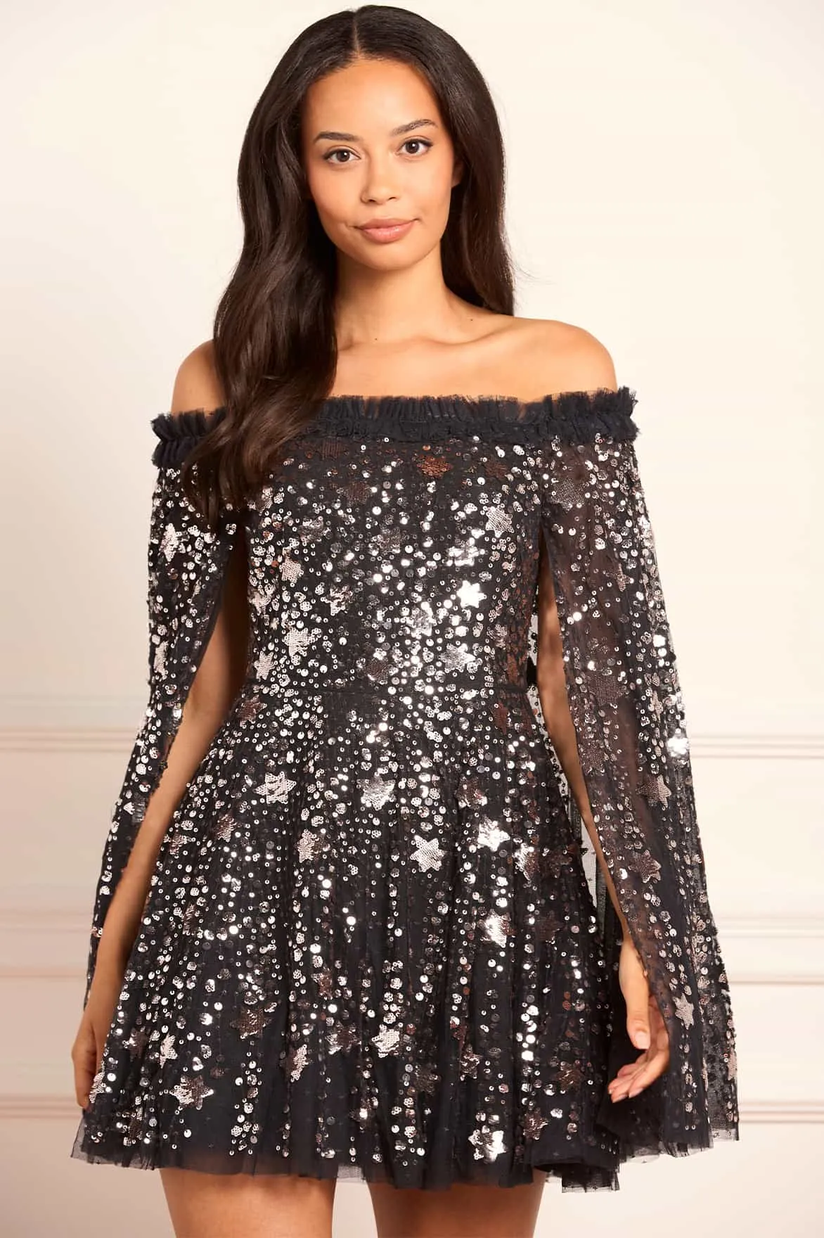 Day-To-Night Wear Modern Soft Shooting Stars Cape Micro Mini Dress