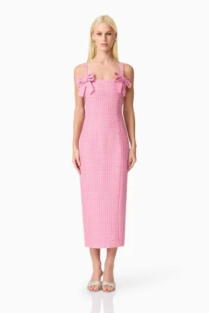 Layered Design Vibrant Light Alia Fitted Midi Dress In Pink
