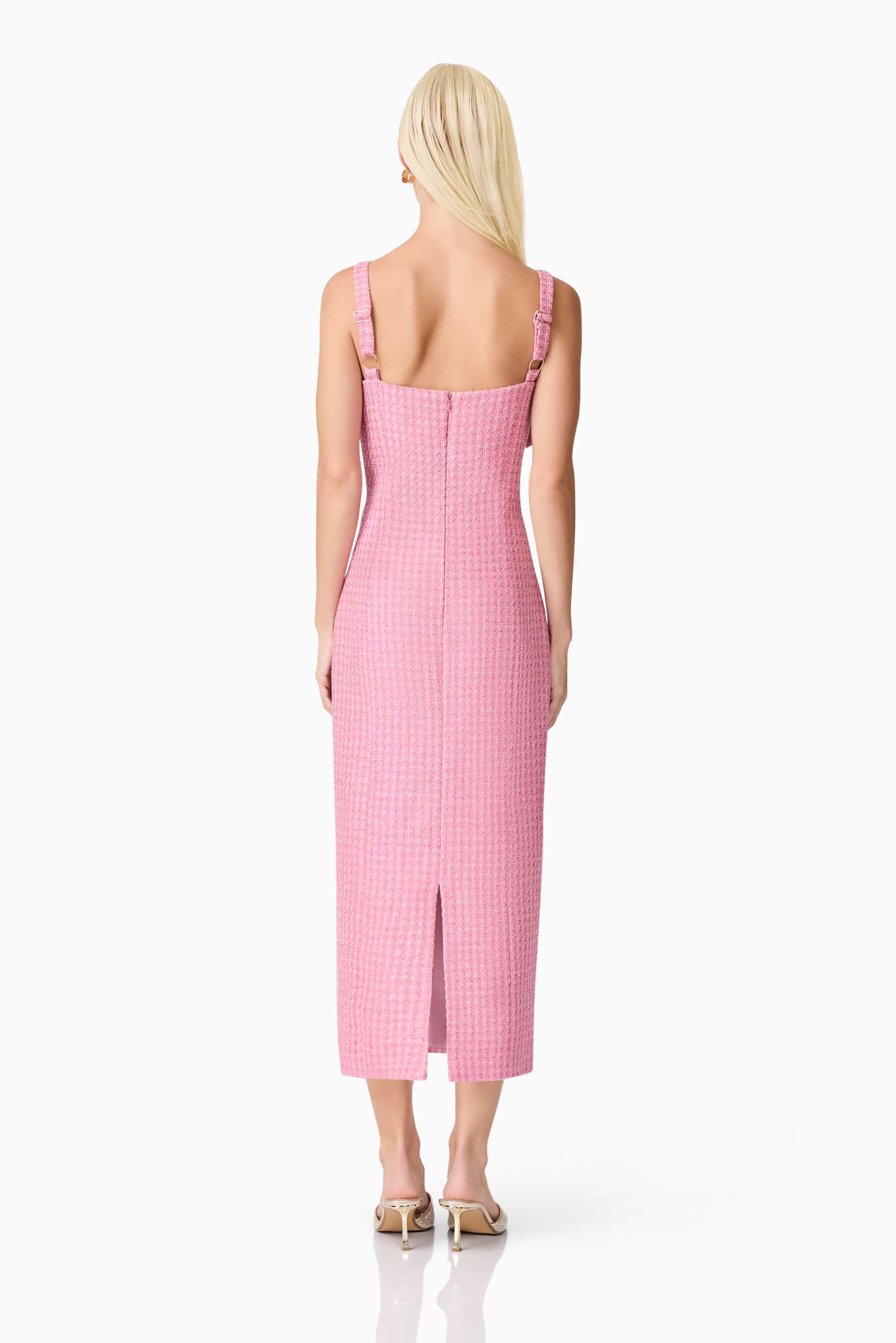 Alia Fitted Midi Dress In Pink Refined Simplicity