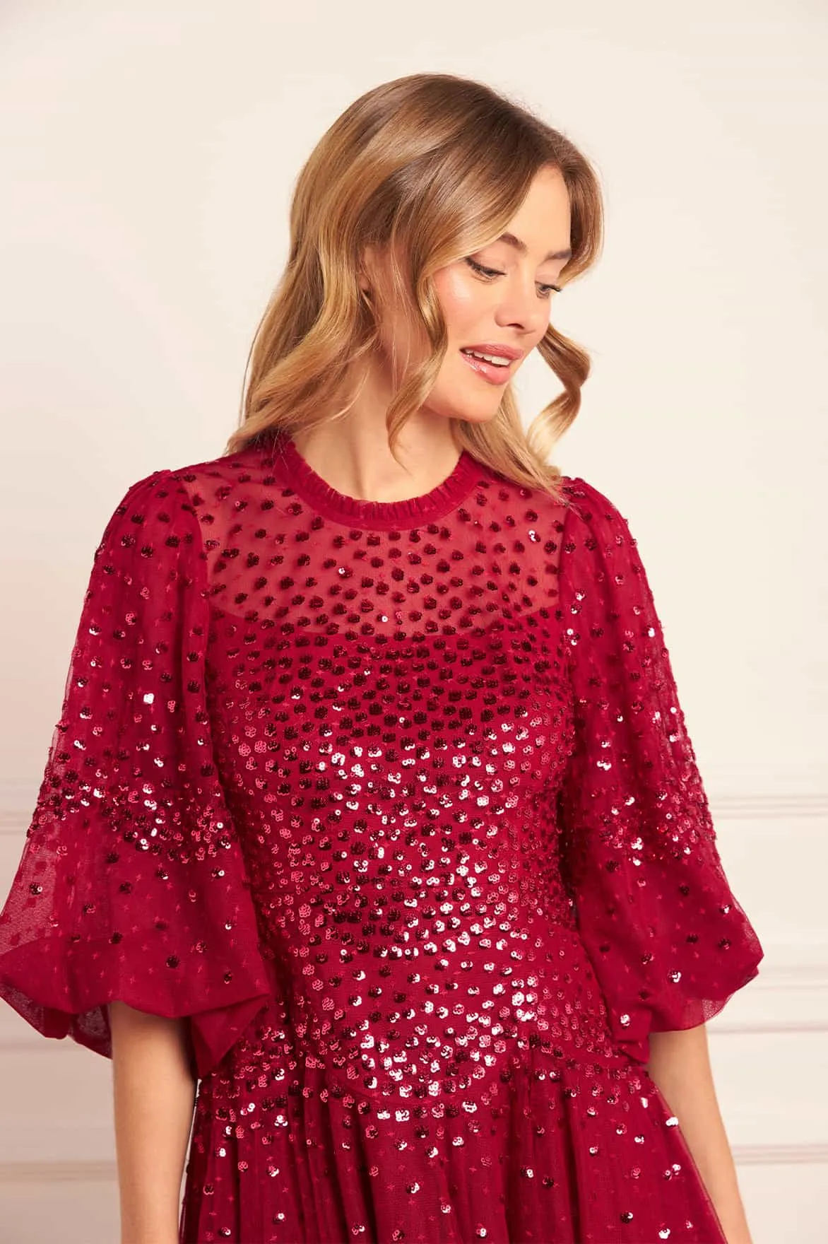 Sharp Design Multi Season Scallop Sequin Round Neck Micro Mini Dress