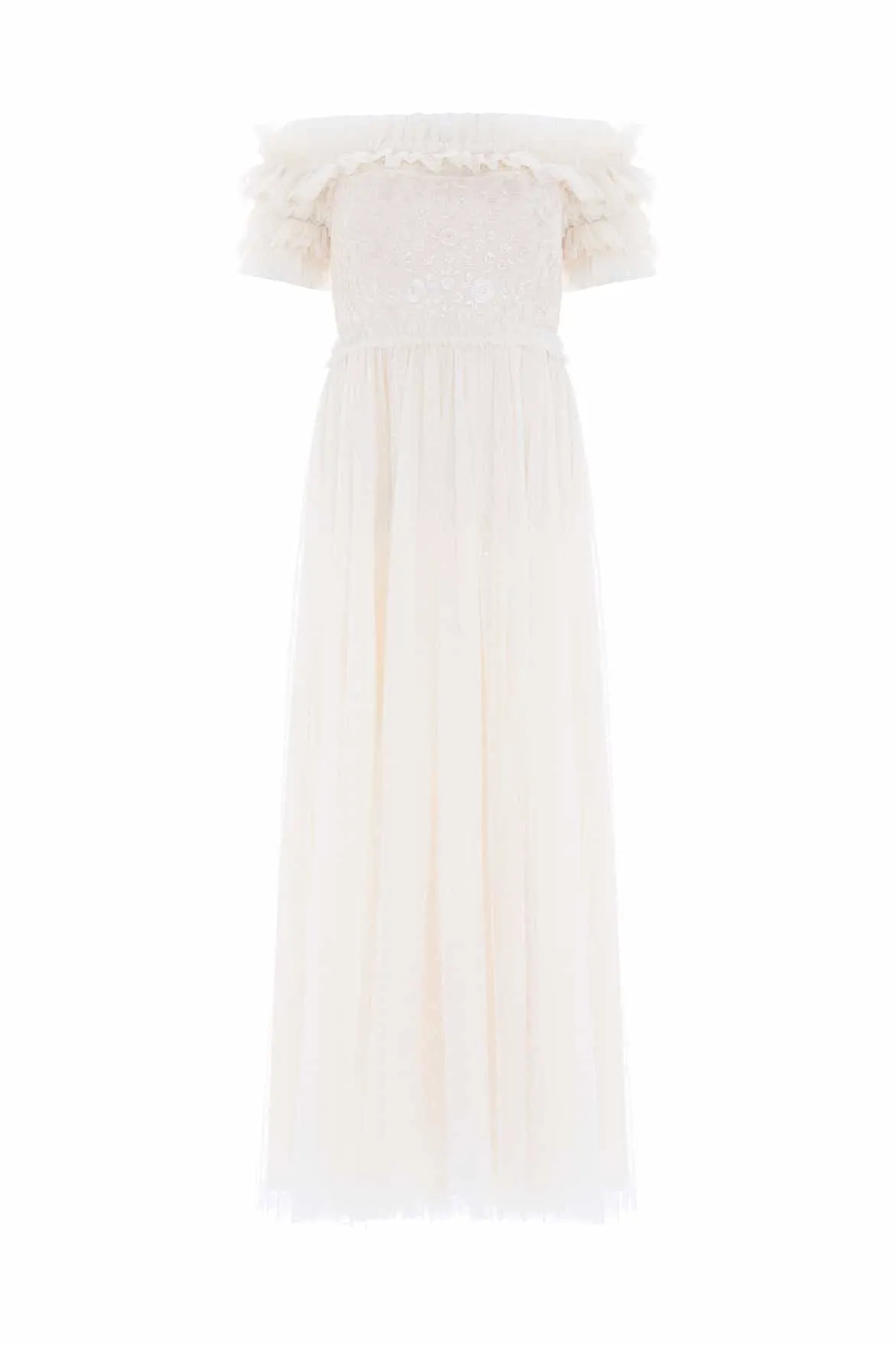 Midsummer Lace Bodice Off-Shoulder Ankle Gown Refined Vibe Soft Fashion