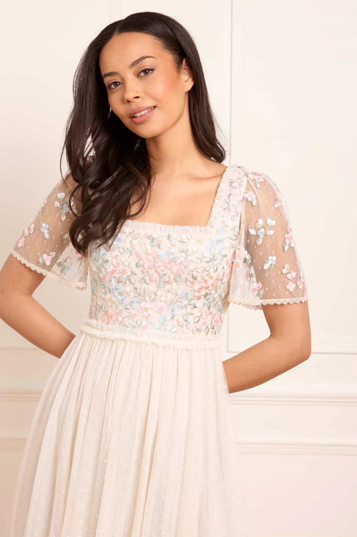 Front-Pocket Urban Spirit Versailles Ditsy Bodice Ankle Gown