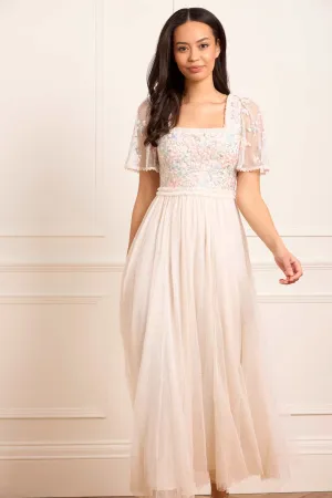 Timeless Soft Elegant Finish Versailles Ditsy Bodice Ankle Gown