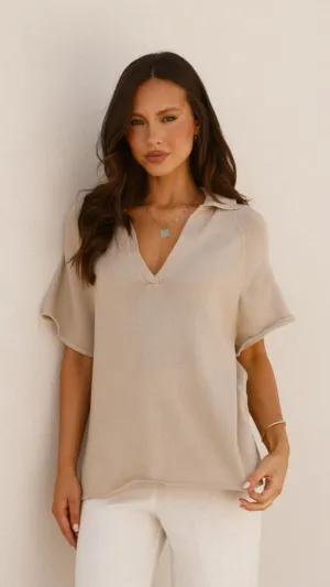 Marza Knit Top - Oatmeal EcoFriendlyDyeProcess Low Care