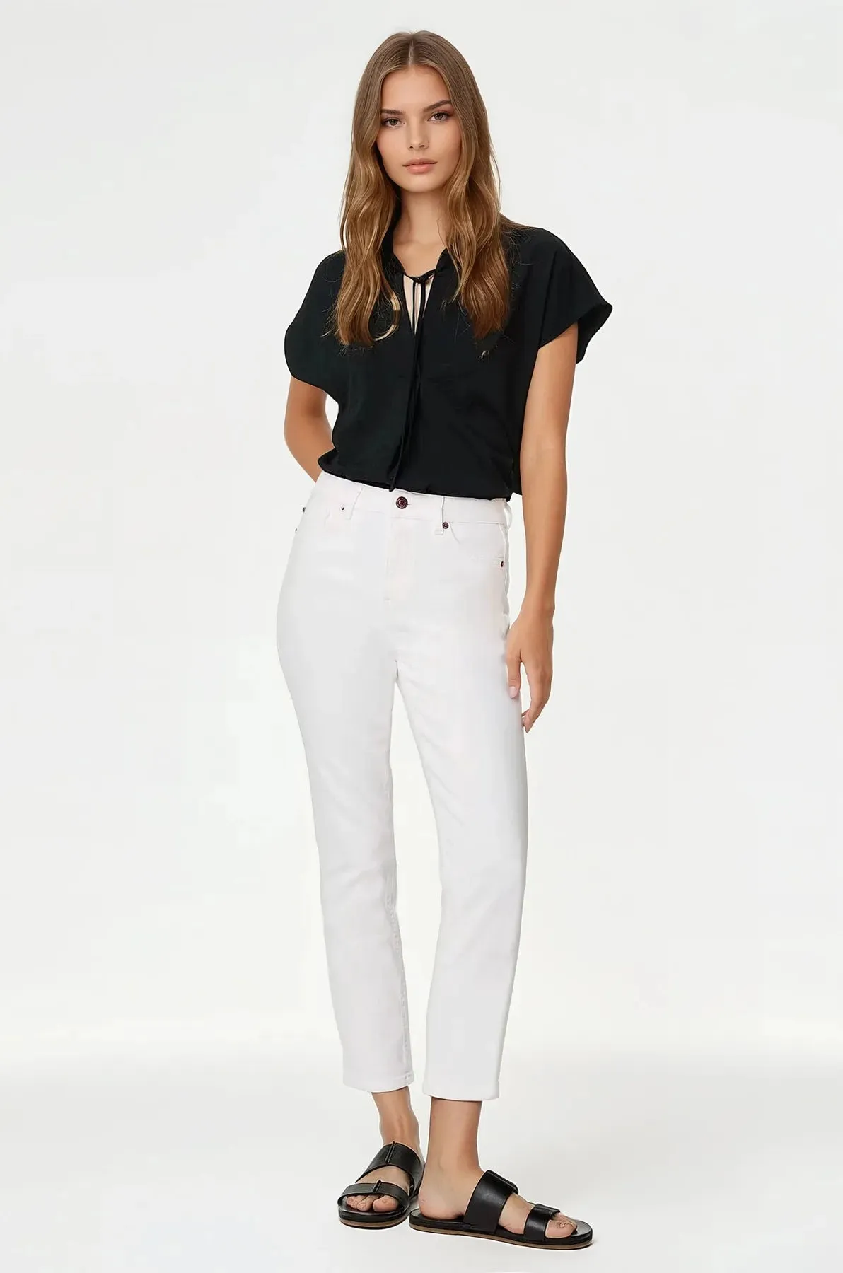 White Slim Ankle Grazer Jeans Modern Design Multi Pocket Design