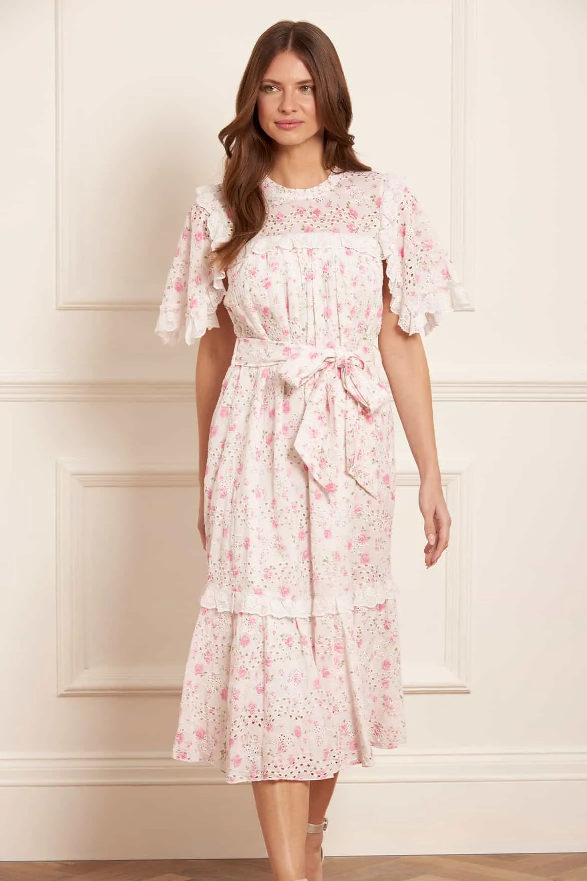 Rose Ditsy Cotton Broderie Midaxi Dress Morning Glow Street Ready