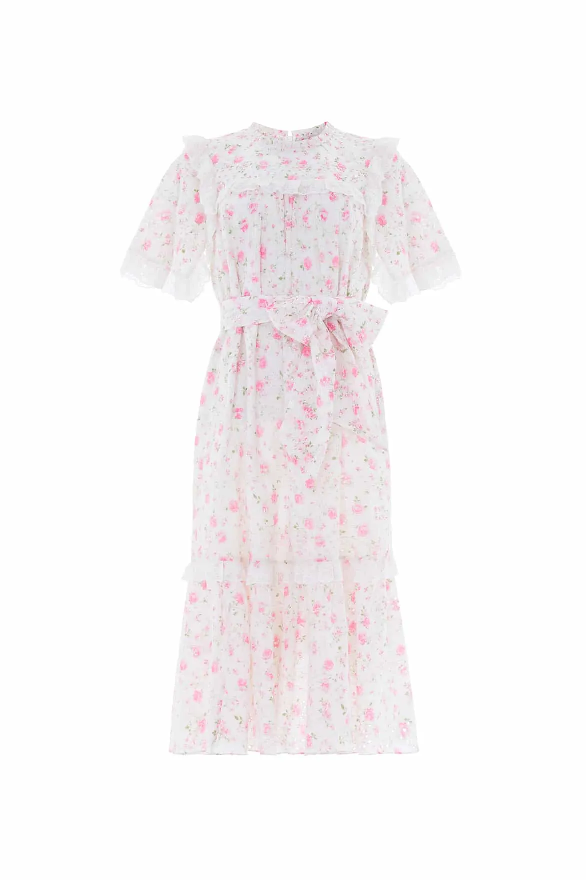 Square Neck Air Comfort Rose Ditsy Cotton Broderie Midaxi Dress