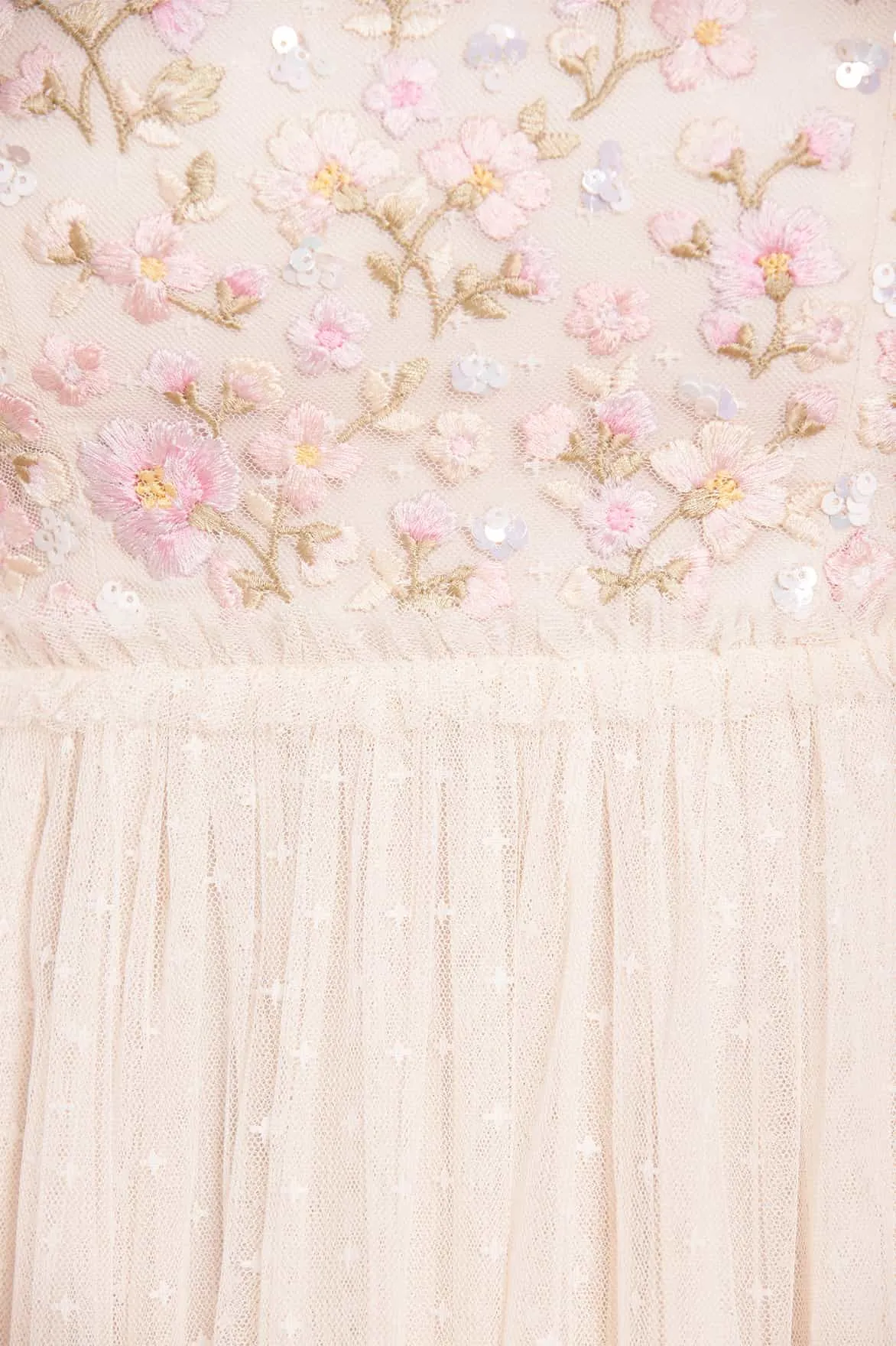 Dahlia Ditsy Bodice Round Neck Ankle Gown Flattering Waistband