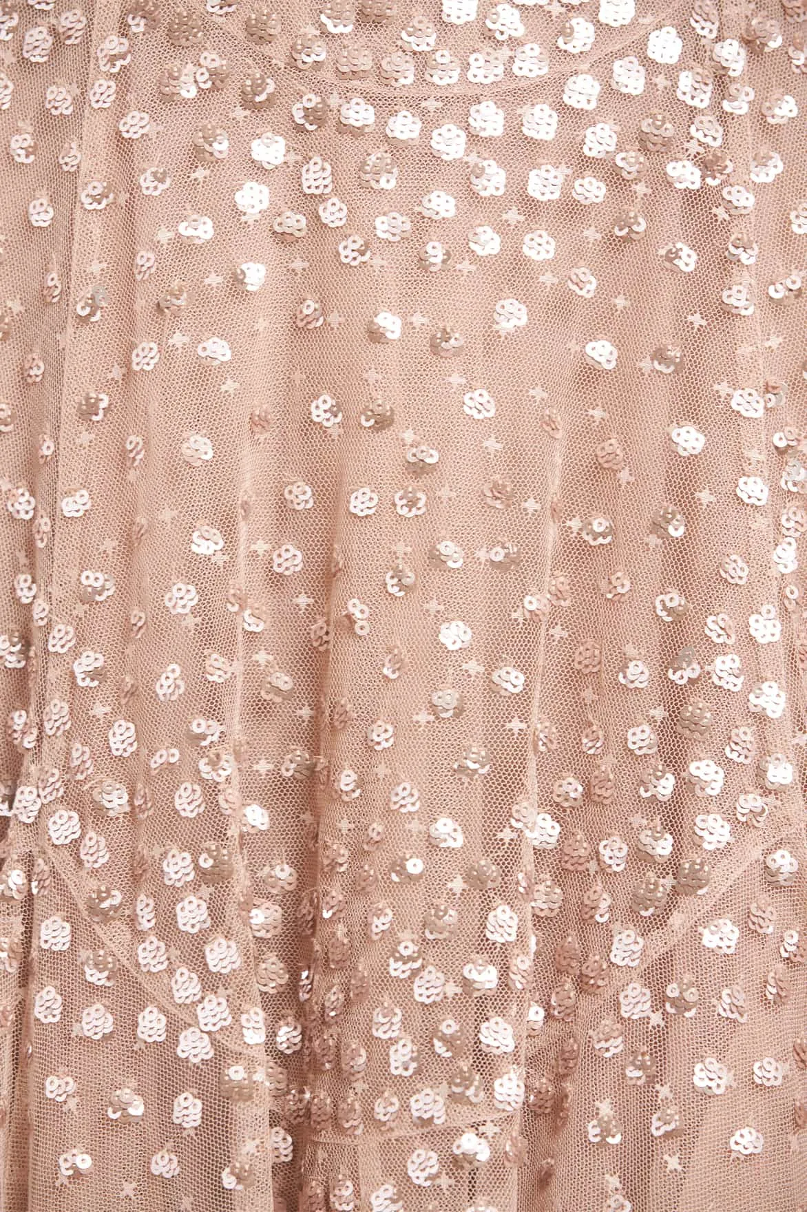 Seamless Finish Scallop Sequin Round Neck Ankle Gown