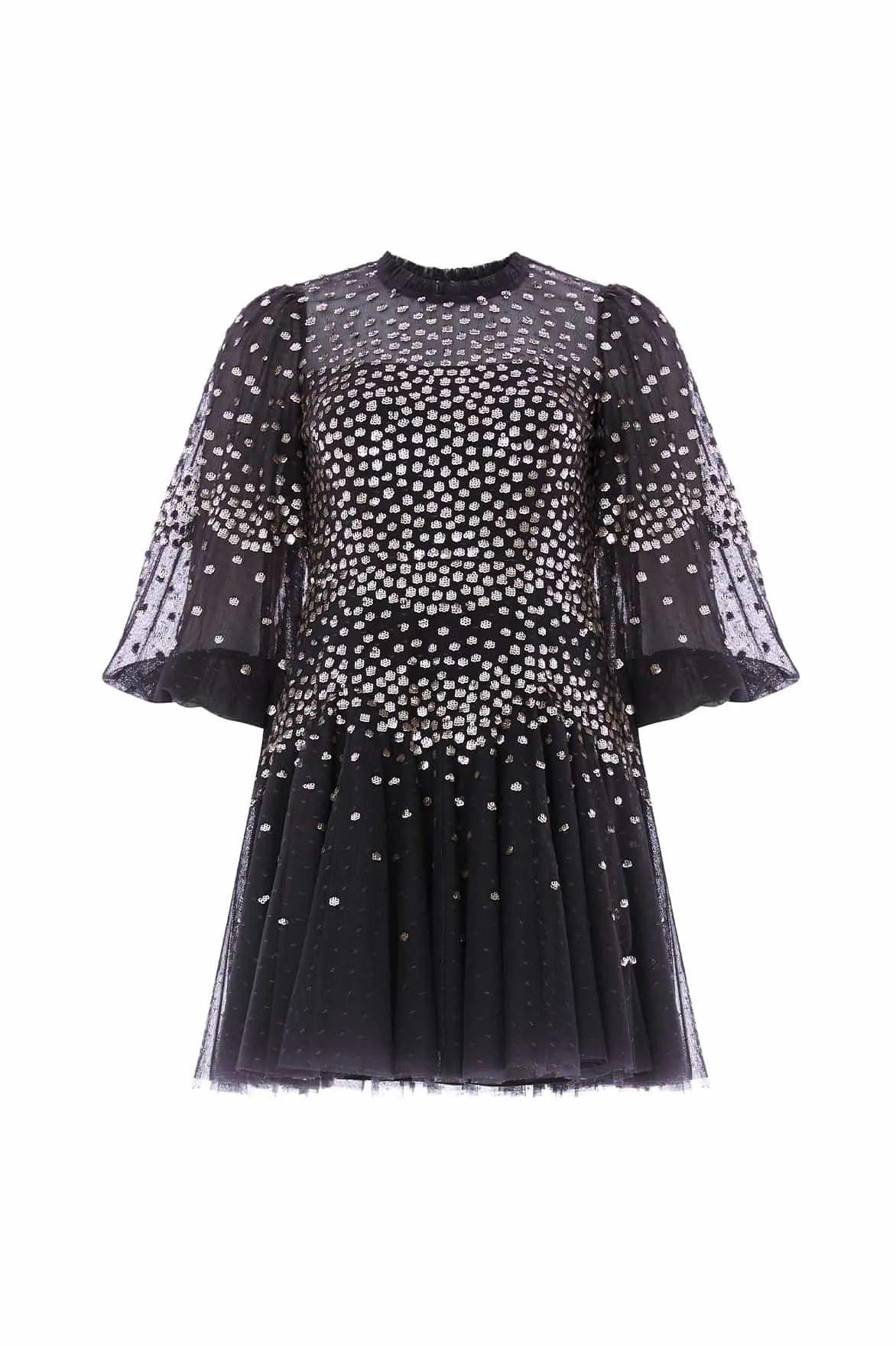 Unisex Option Scallop Sequin Round Neck Micro Mini Dress