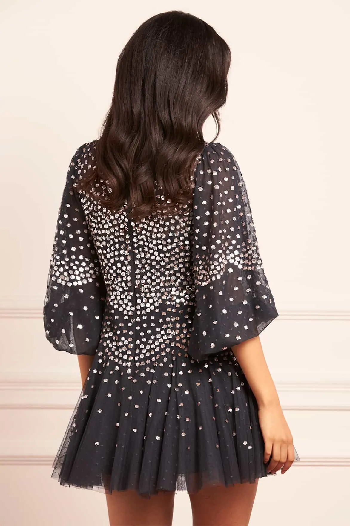 Clean Stitch Scallop Sequin Round Neck Micro Mini Dress