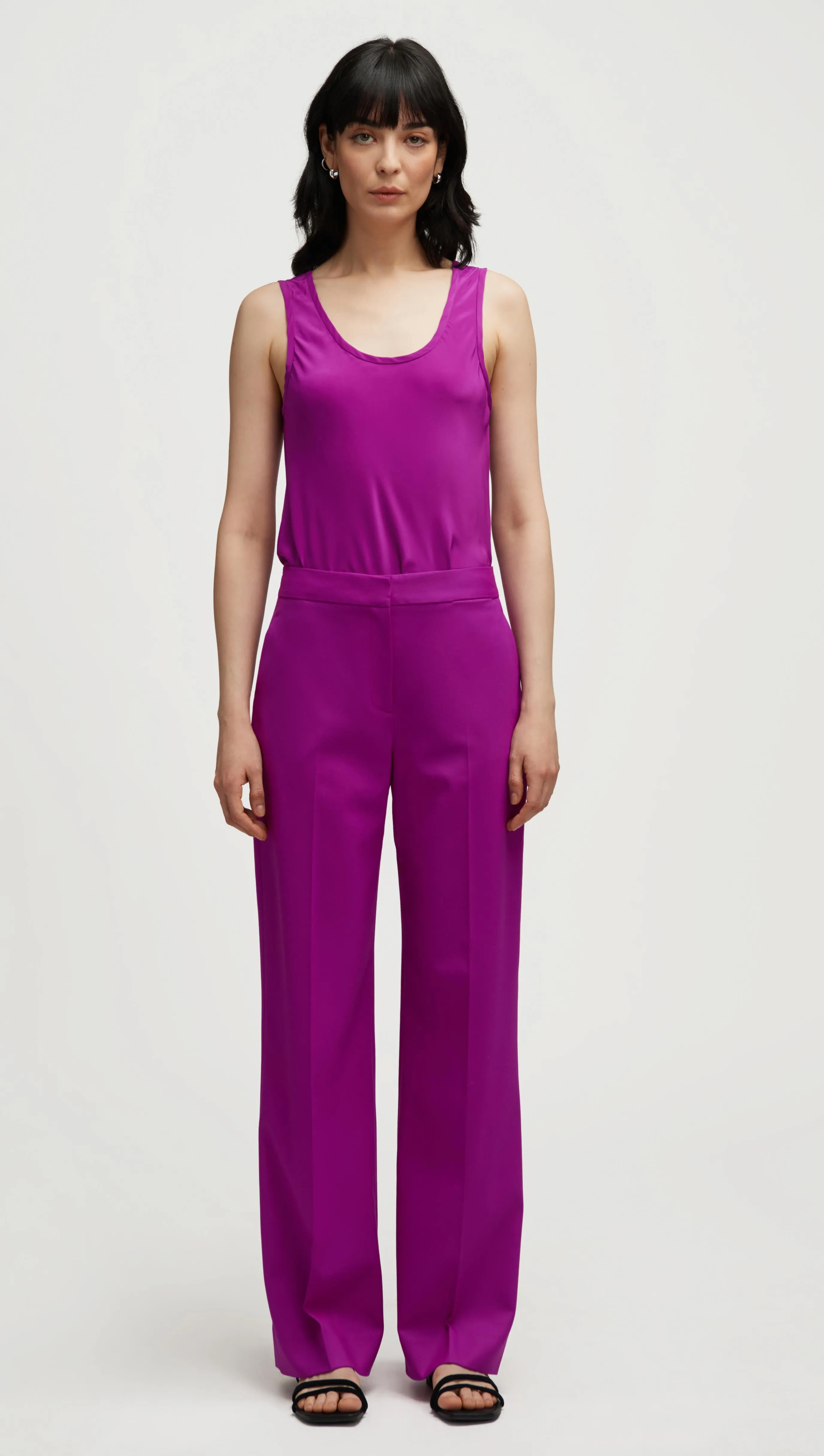 Breathable Base Anti Friction Lining Wide Leg Trouser in Seasonless Wool | Orchid