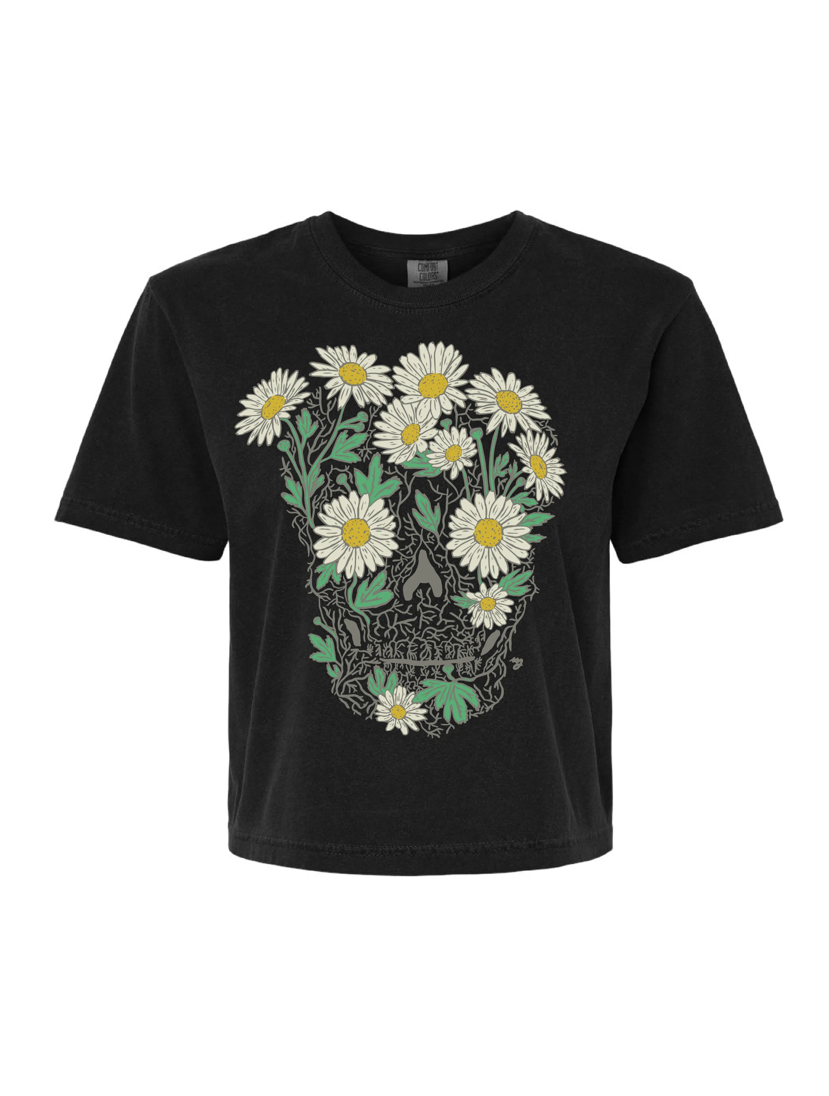 Daisy Skull ?? Black Cropped T-Shirt Moisture Wicking Technology Comfortable And Trendy