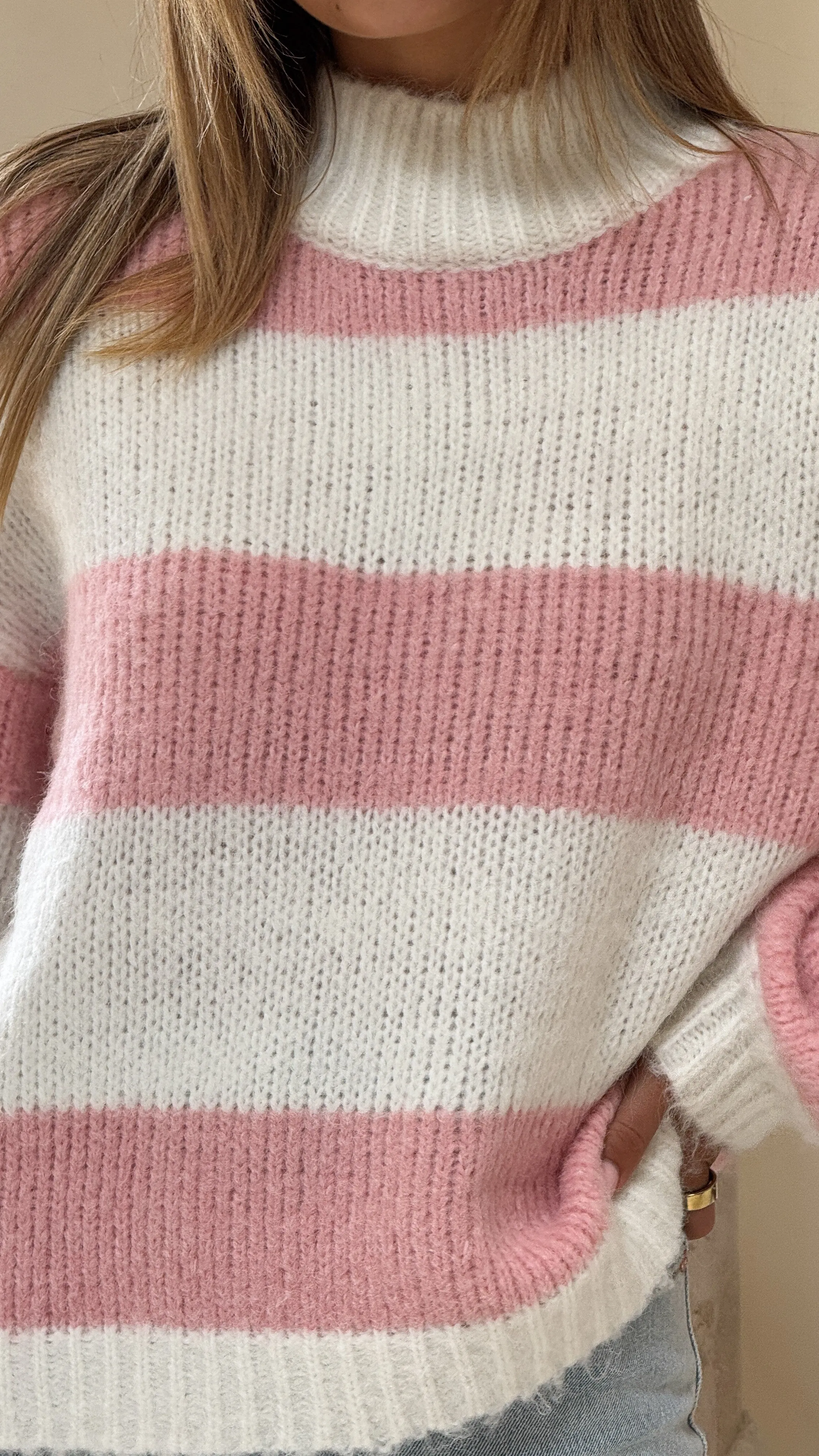 PreShrunkFabric Dante Knitted Sweater - White / Pink Stripe