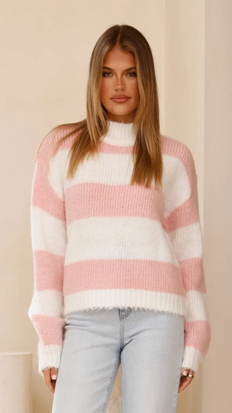 NonBindingCollar Dante Knitted Sweater - White / Pink Stripe