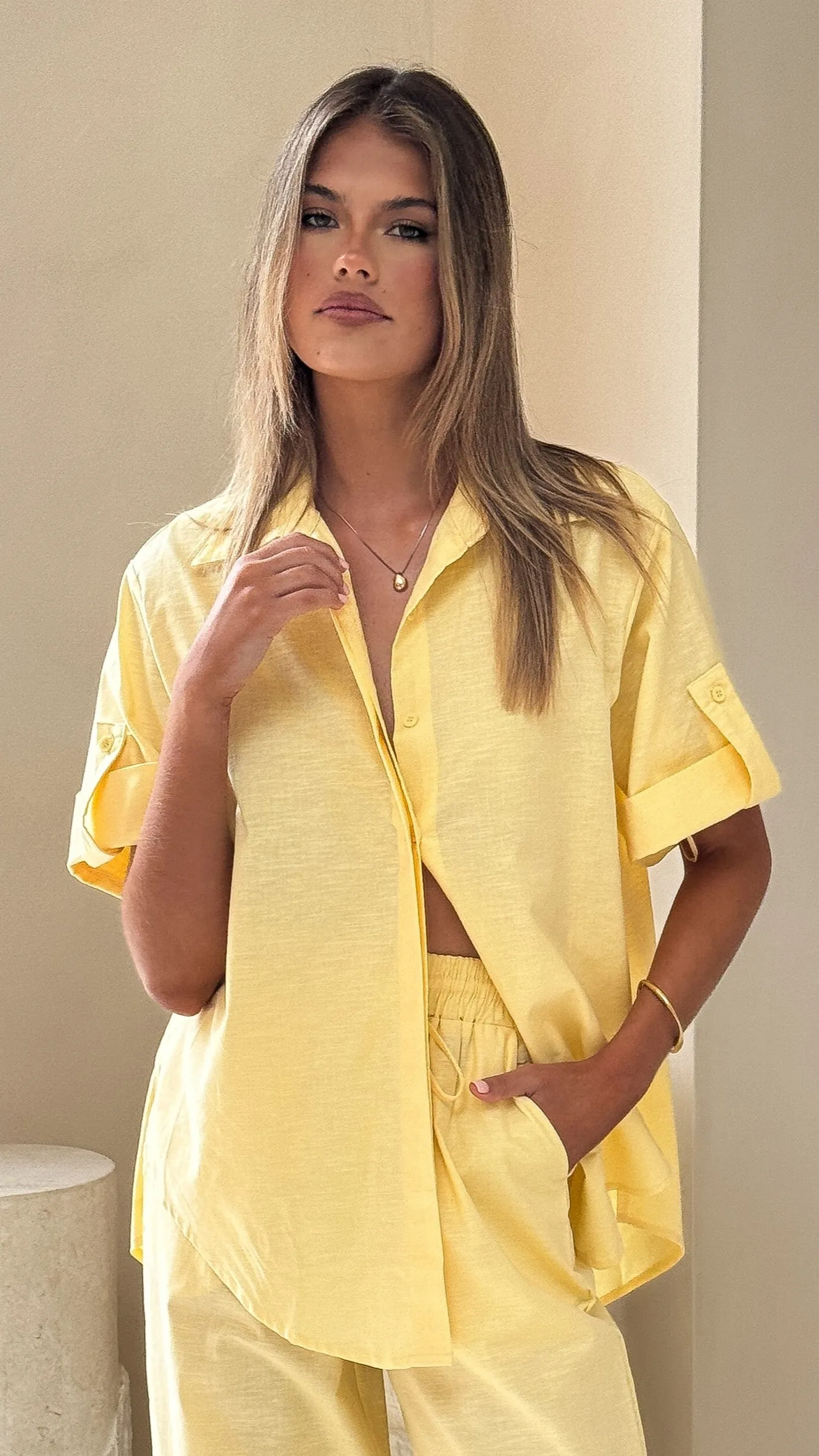 Stylish Jumper Vallerie Button Up Shirt - Yellow