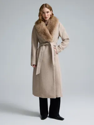 Faux Fur Collar Wrap Coat Buttery Soft Handfeel Windproof Inner Layer