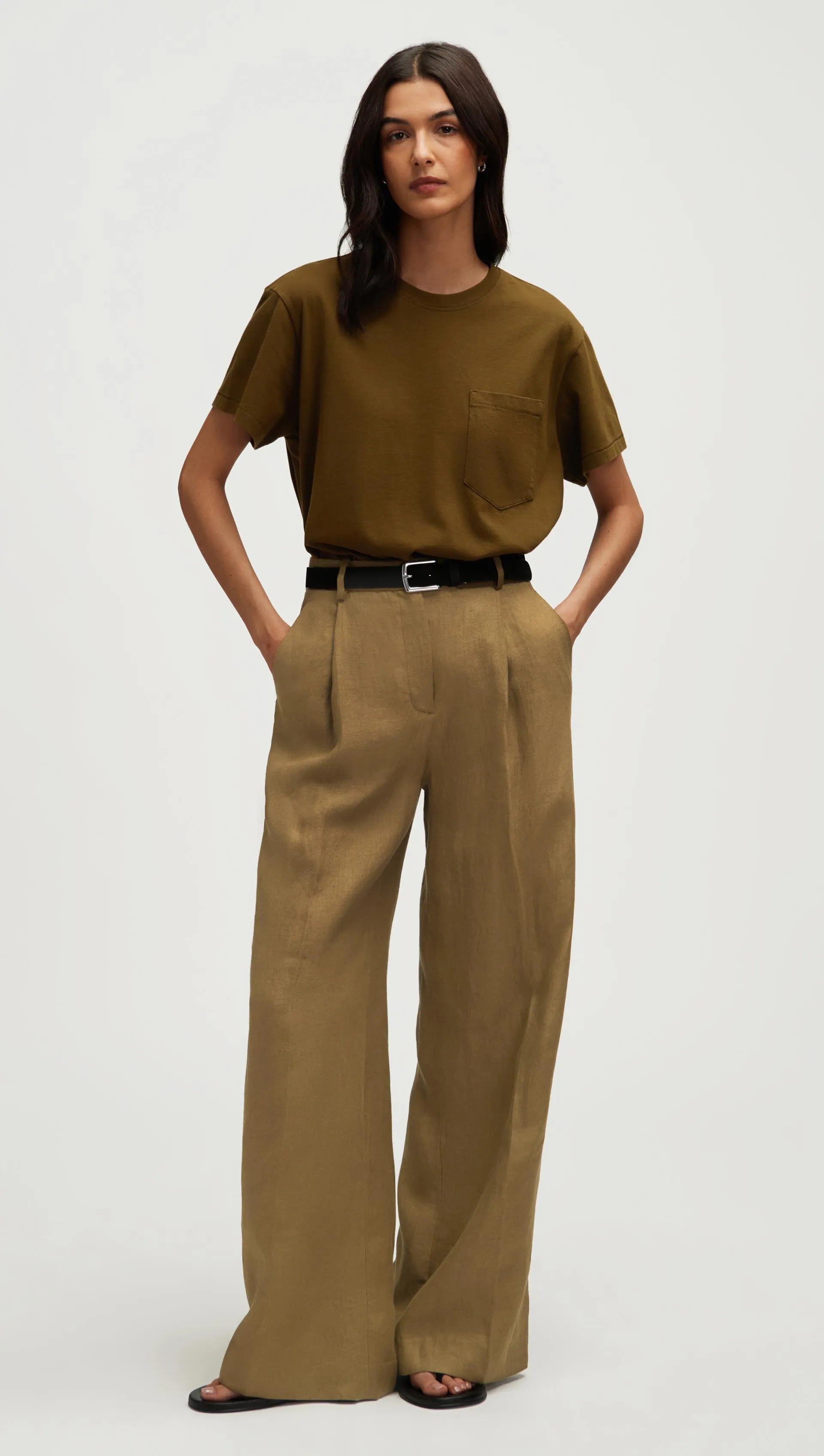 DurableConstruction Single Pleat Trouser in Basket Weave Linen | Fern