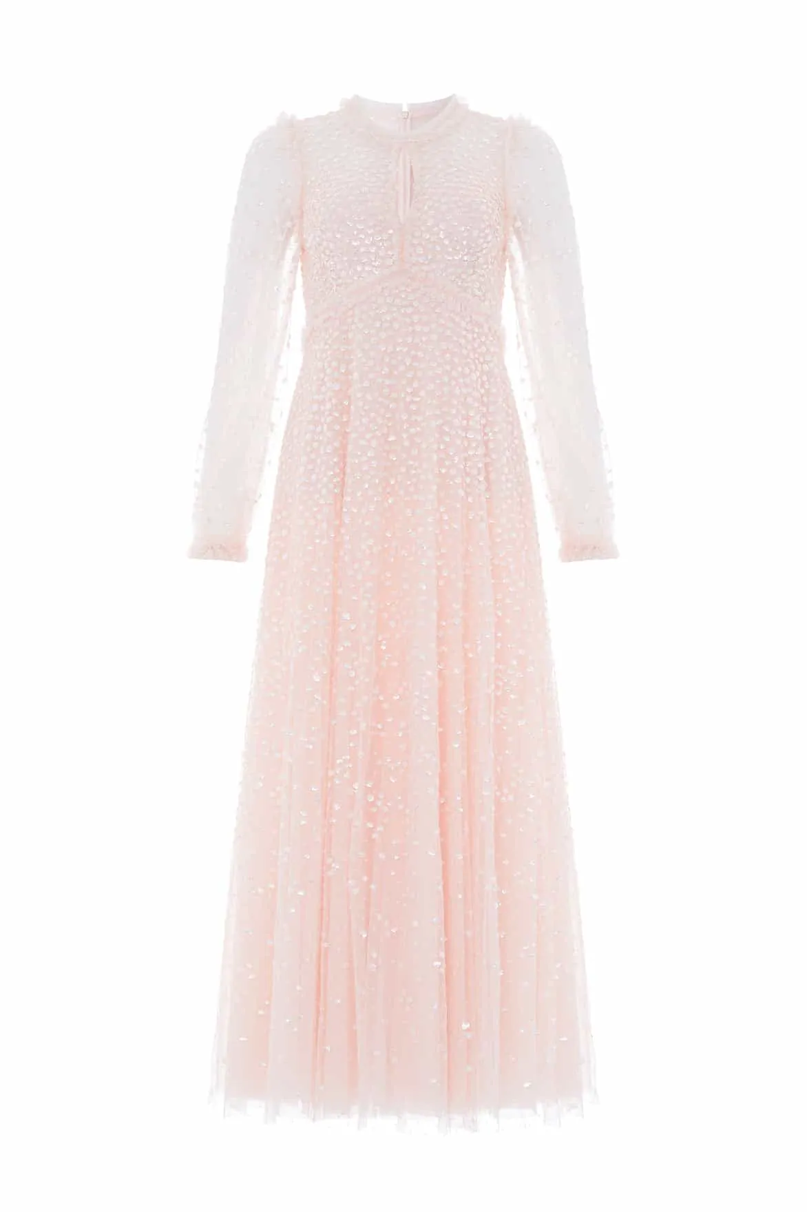 Feminine Style Soft Profile Dappled Sequin Long Sleeve Ankle Gown