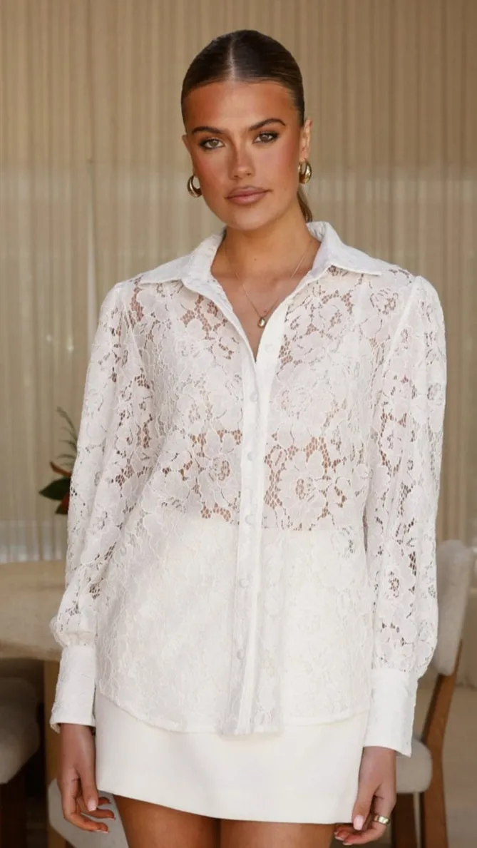 Vivian Lace Top - White WaterResistant Coating Elegant Top