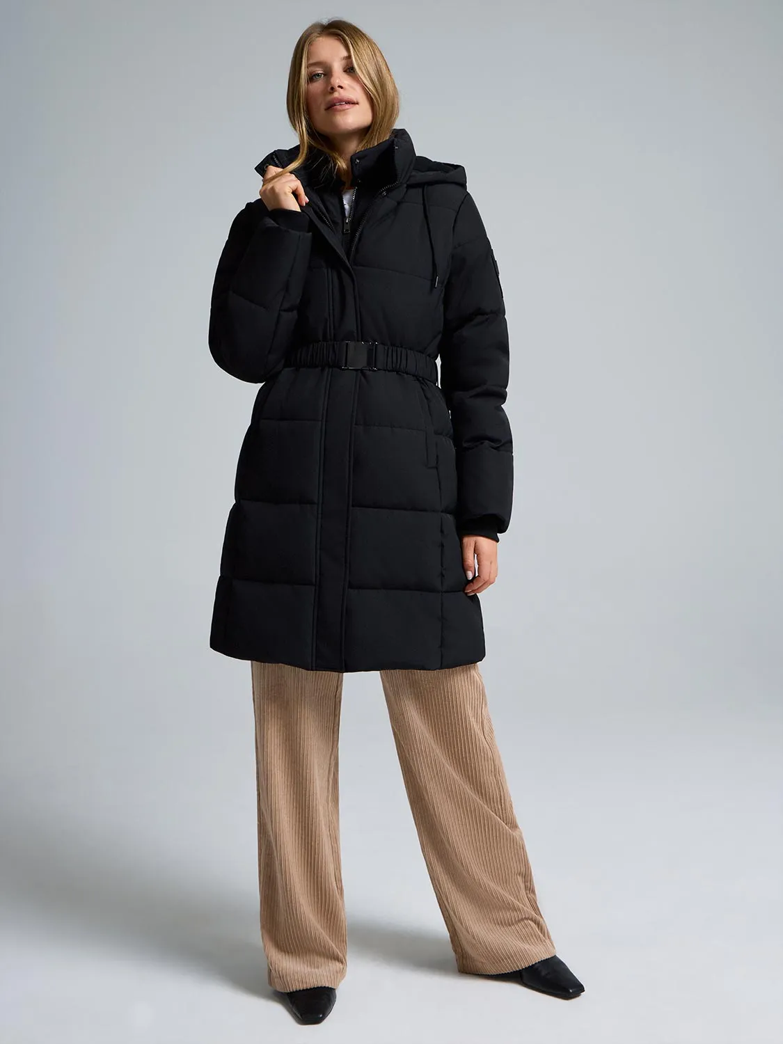 Contemporary Fit Compact Packable Belted Mid-Length Puffer