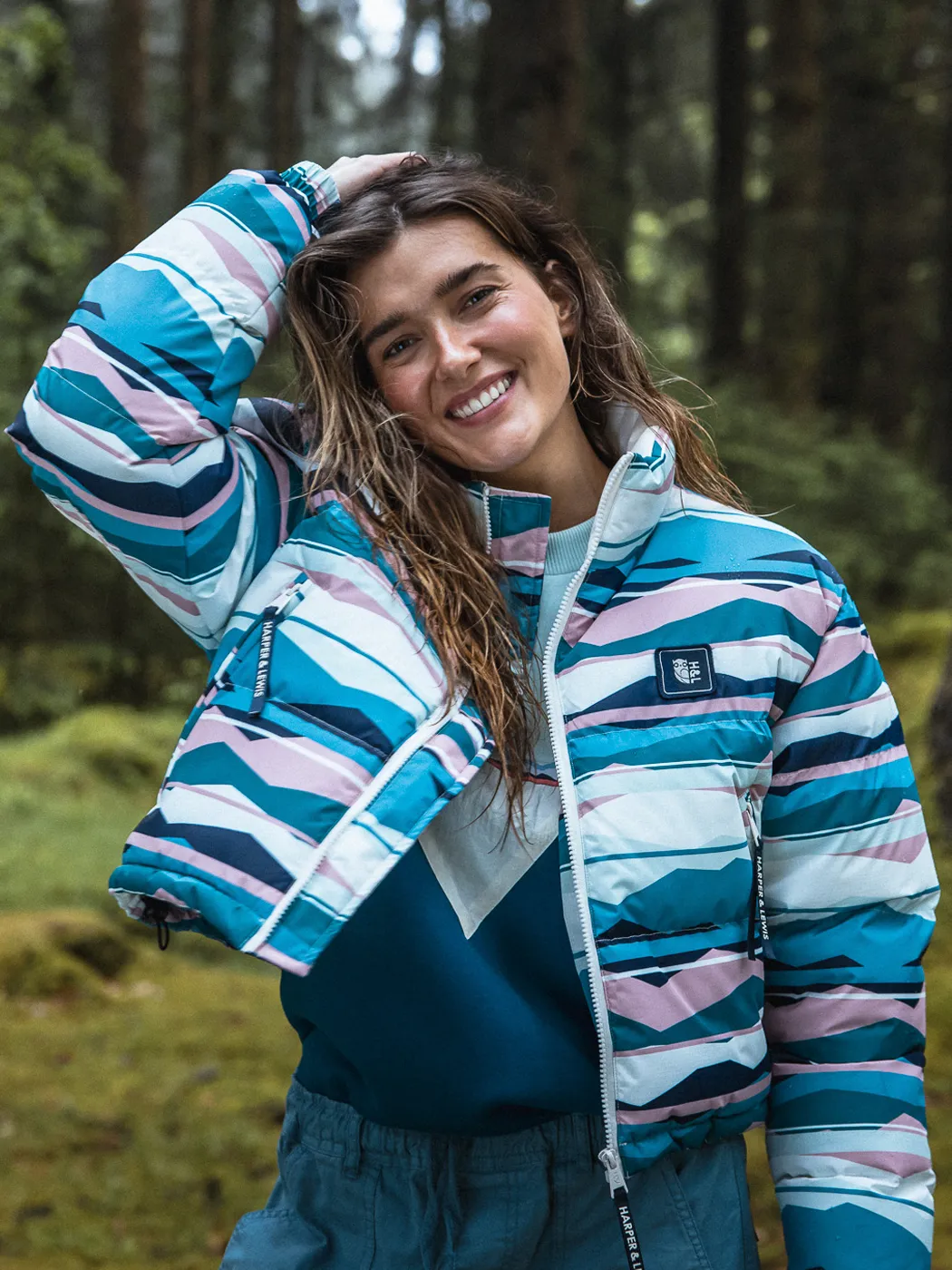 City Walking Style Temperature Regulating Membrane Wren Retro Pattern Cropped Puffer Coat