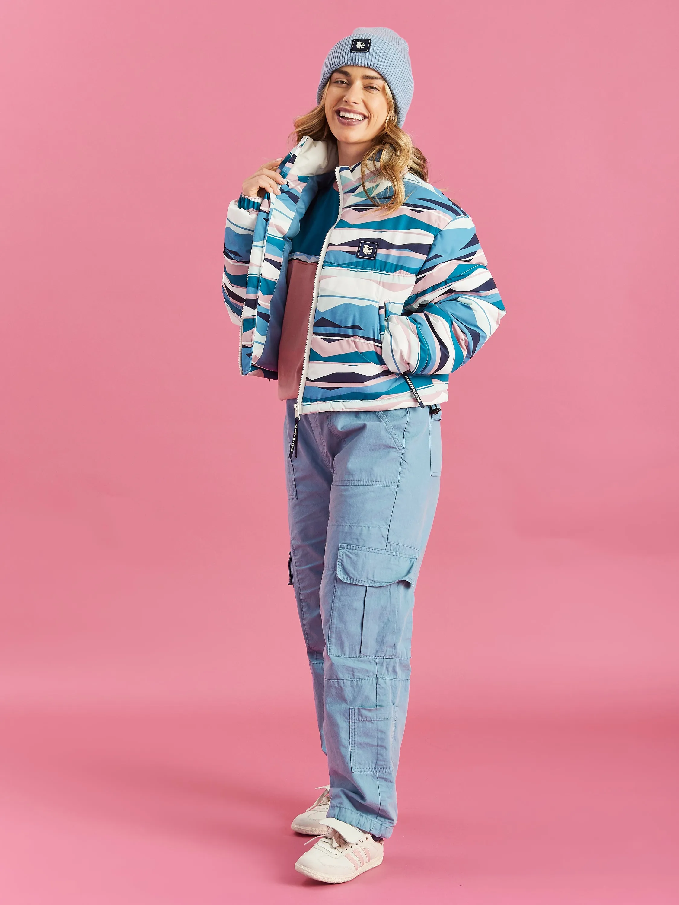 Quick Dry Fabric Wren Retro Pattern Cropped Puffer Coat