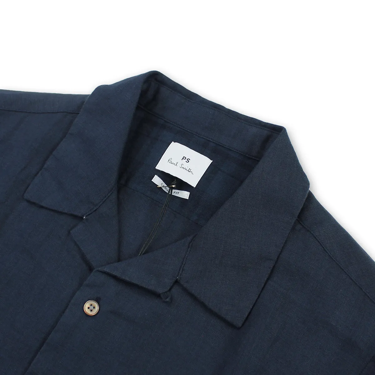 PS Paul Smith - Casual Fit SS Linen Shirt in Navy WrinkleResistant