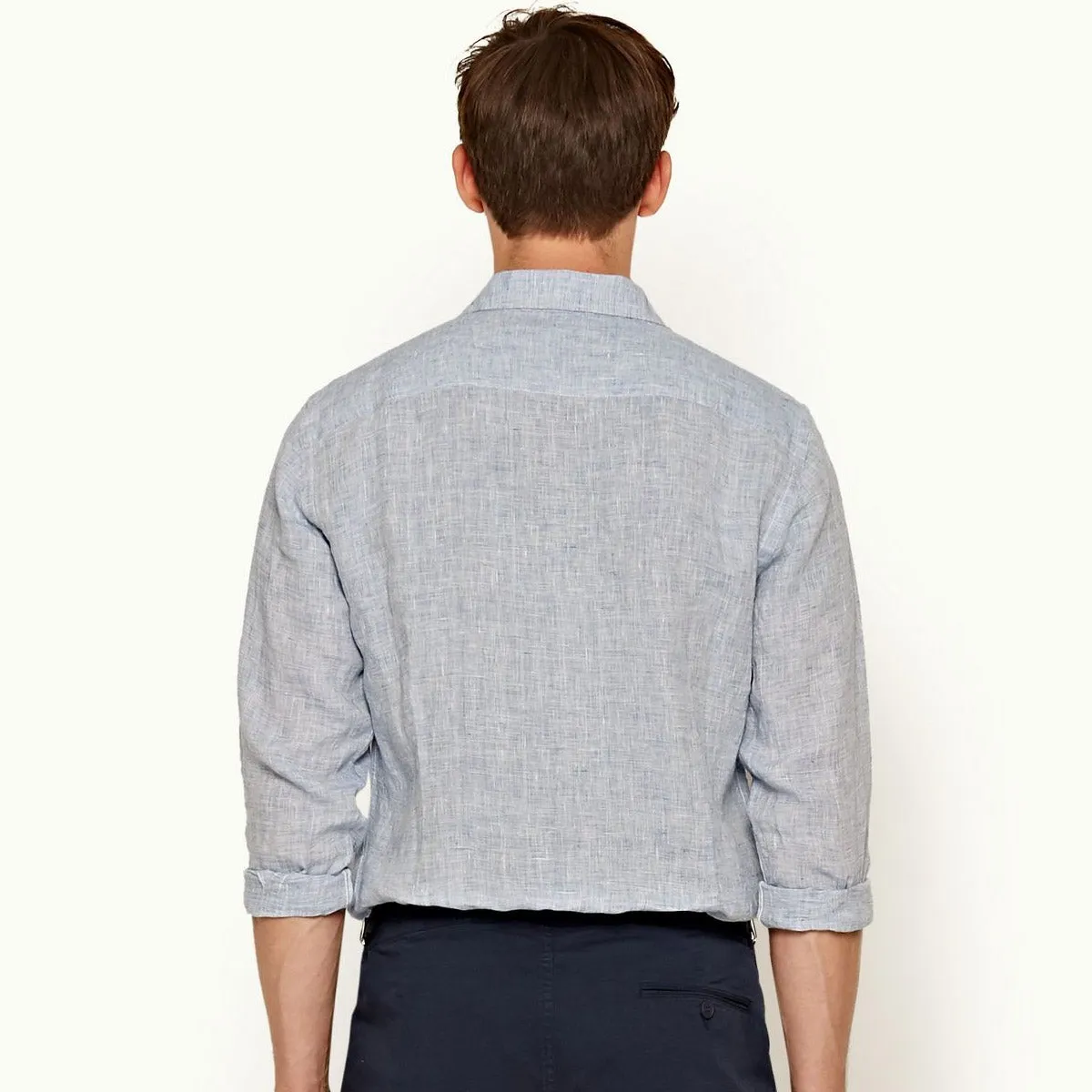 Cozy Hug Orlebar Brown - Giles Linen Shirt in Navy/White