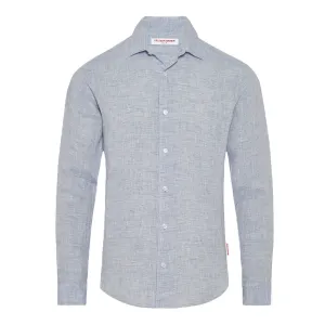Orlebar Brown - Giles Linen Shirt in Navy/White Low Environmental Impact